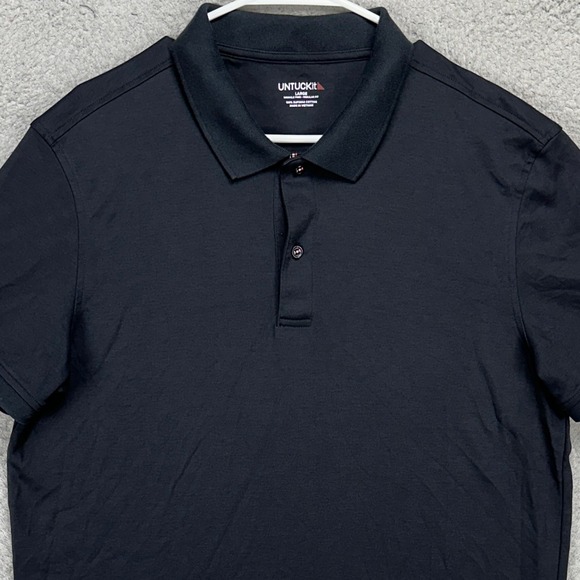 UNTUCkit Supima Cotton Shirt Polo Men Large Black Rugby Wrinkle Free Regular Fit